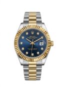 Two tone blue Rlx crown dail water resistant watch