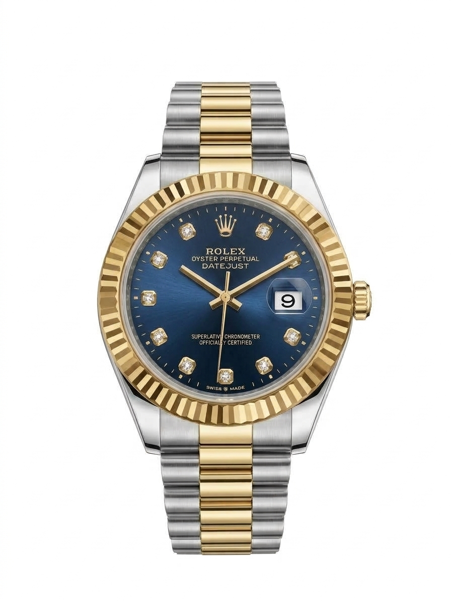Two tone blue Rlx crown dail water resistant watch