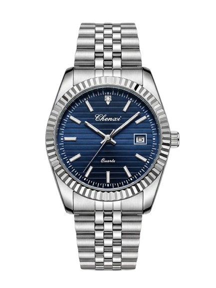 Chenxi Blue Dial Fluted Bezel Watch