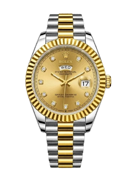 Luxury Two-Tone Rlx Golden Dial Day & Date Watch