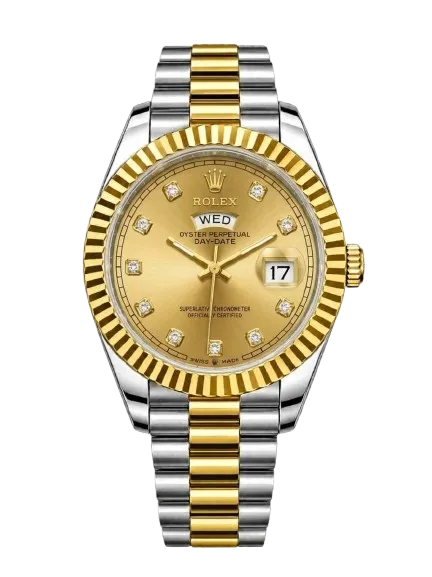 Luxury Two-Tone Rlx Golden Dial Day & Date Watch