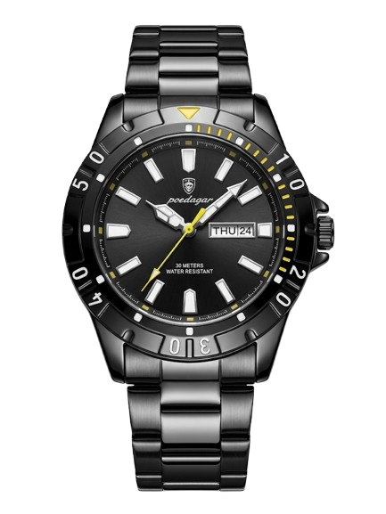 Poedagar Black Sunburst Day-Date Watch