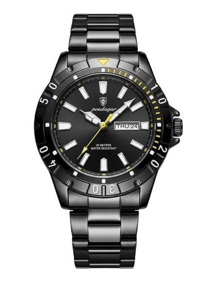 Poedagar Black Sunburst Day-Date Watch