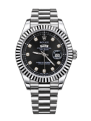 RLX Black Dial Silver Stainless Steel Watch with Day & Date Display