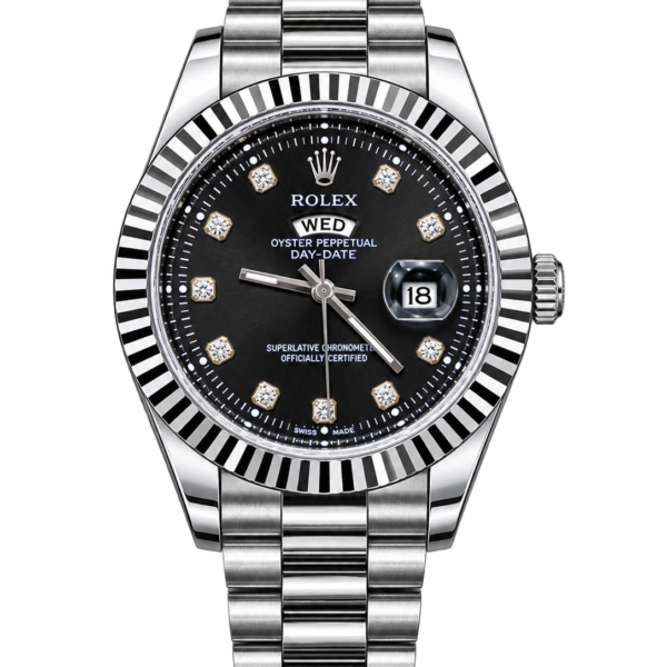 RLX Black Dial Silver Stainless Steel Watch with Day & Date Display