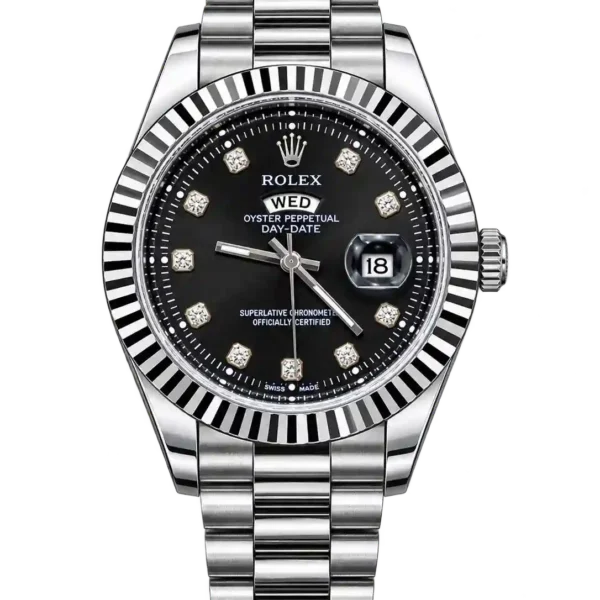 RLX Black Dial Silver Stainless Steel Watch with Day & Date Display