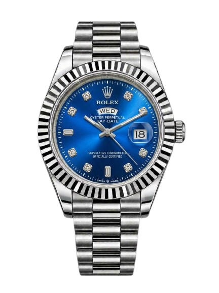 RLX Blue Dial Silver Stainless Steel Watch with Day & Date Display