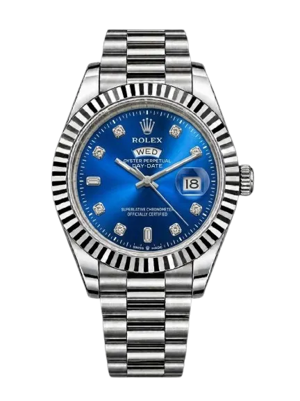 RLX Blue Dial Silver Stainless Steel Watch with Day & Date Display
