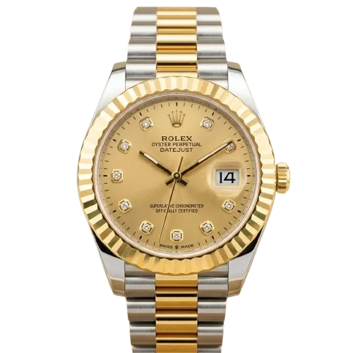 RLX Gold & Silver Stainless Steel Watch with Gold Dial