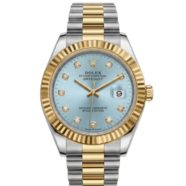 RLX Gold & Silver Stainless Steel Watch with Sky Blue Dial
