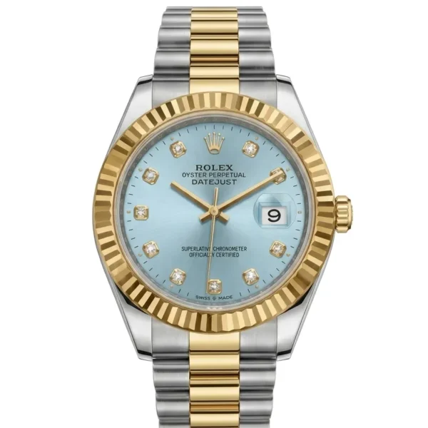 RLX Gold & Silver Stainless Steel Watch with Sky Blue Dial