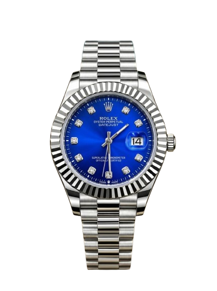 RLX Silver Stainless Steel Watch with Dark Blue Dial