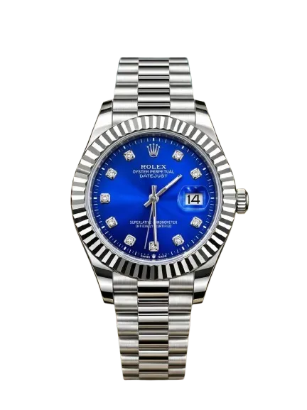 RLX Silver Stainless Steel Watch with Dark Blue Dial