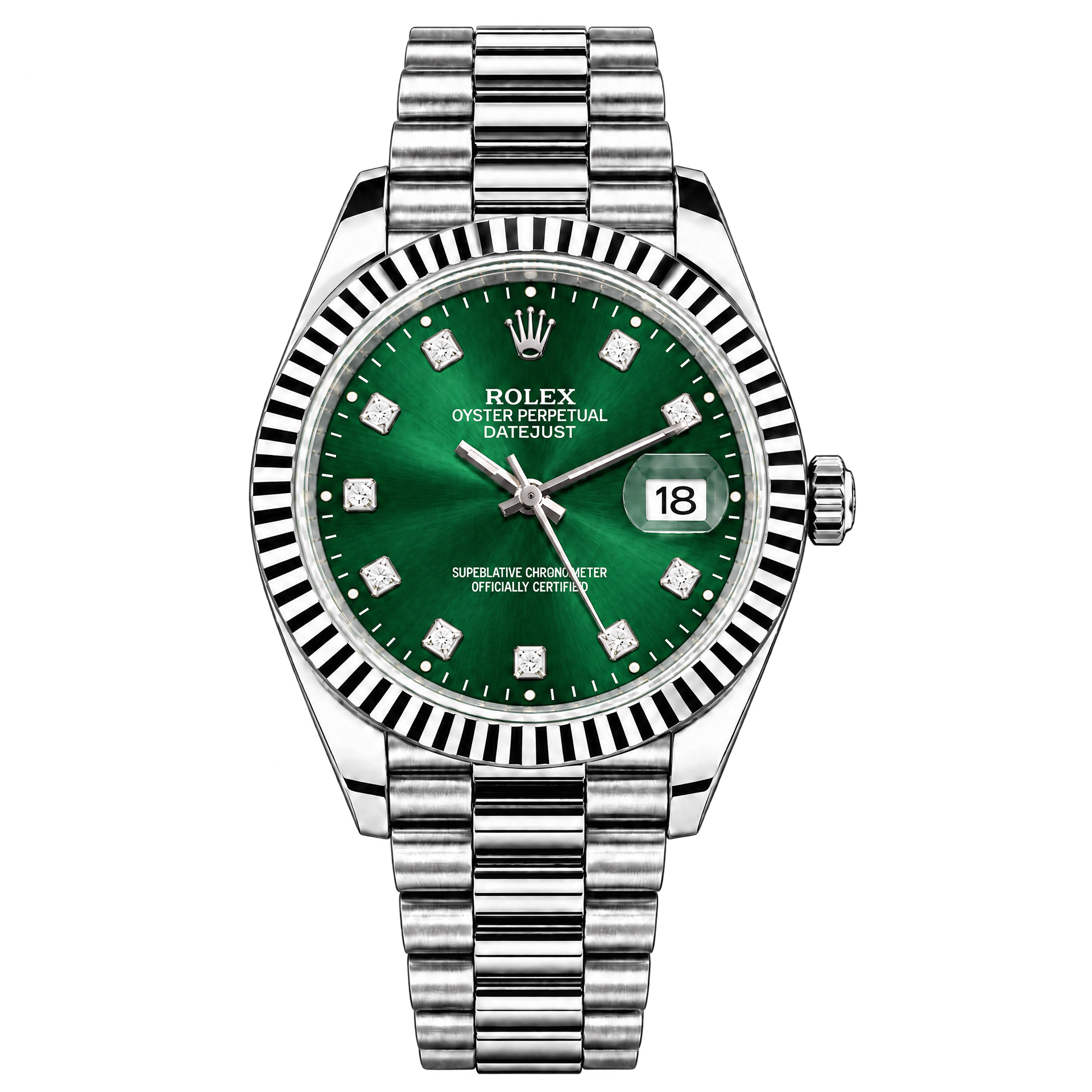 RLX Silver Stainless Steel Watch with Green Dial