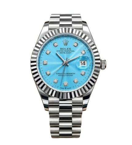 RLX Silver Stainless Steel Watch with Light Blue Dial