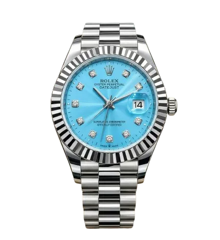 RLX Silver Stainless Steel Watch with Light Blue Dial