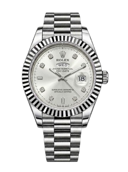 RLX White Dial Silver Stainless Steel Watch with Day & Date Display