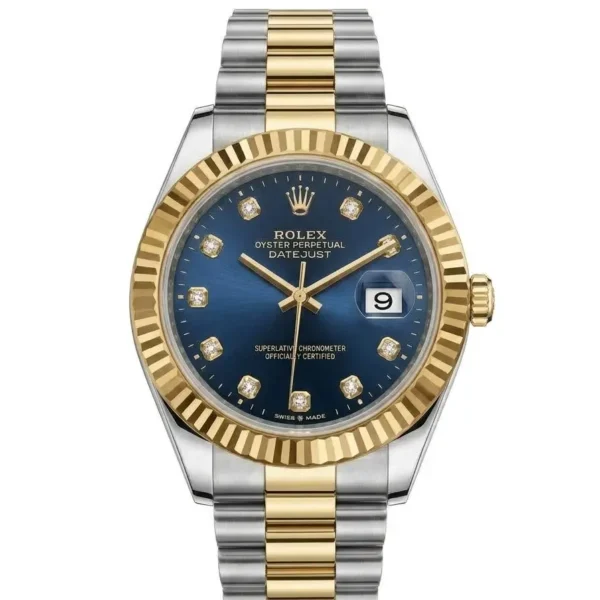 Two Tone Blue Rlx Crown Dail Water Resistant Watch