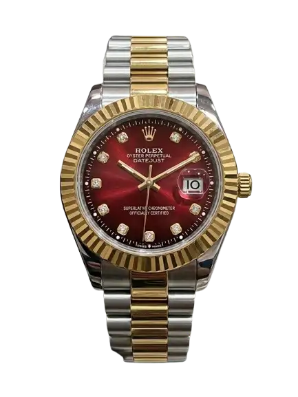 Two Tone Red Rlx Crown Dail Water Resistant Watch